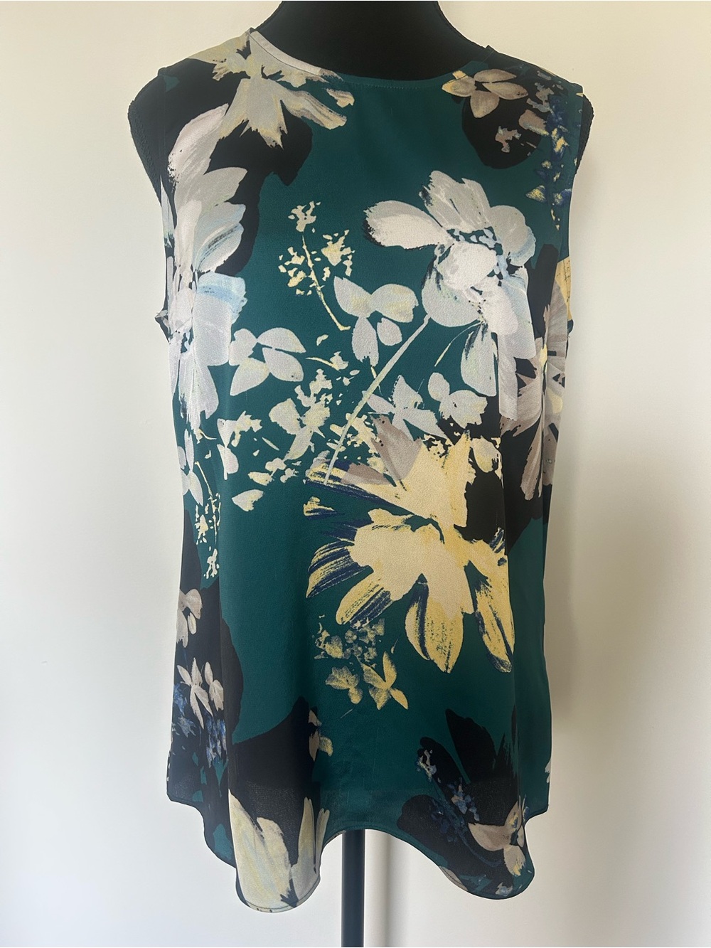 DKNY Print Sleeveless Blouse in Teal and Yellow